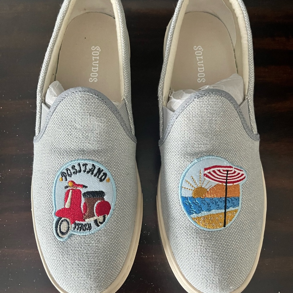 Soludos Gray Flats with Whimsical Embroidery